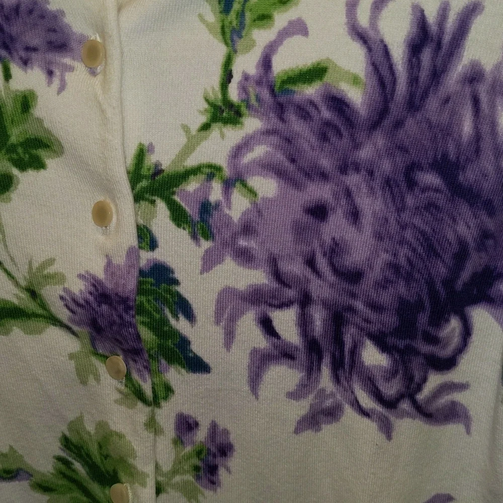 Talbots Petites Women's Size M Button Front Floral Print Cardigan Sweater - Picture 2 of 10